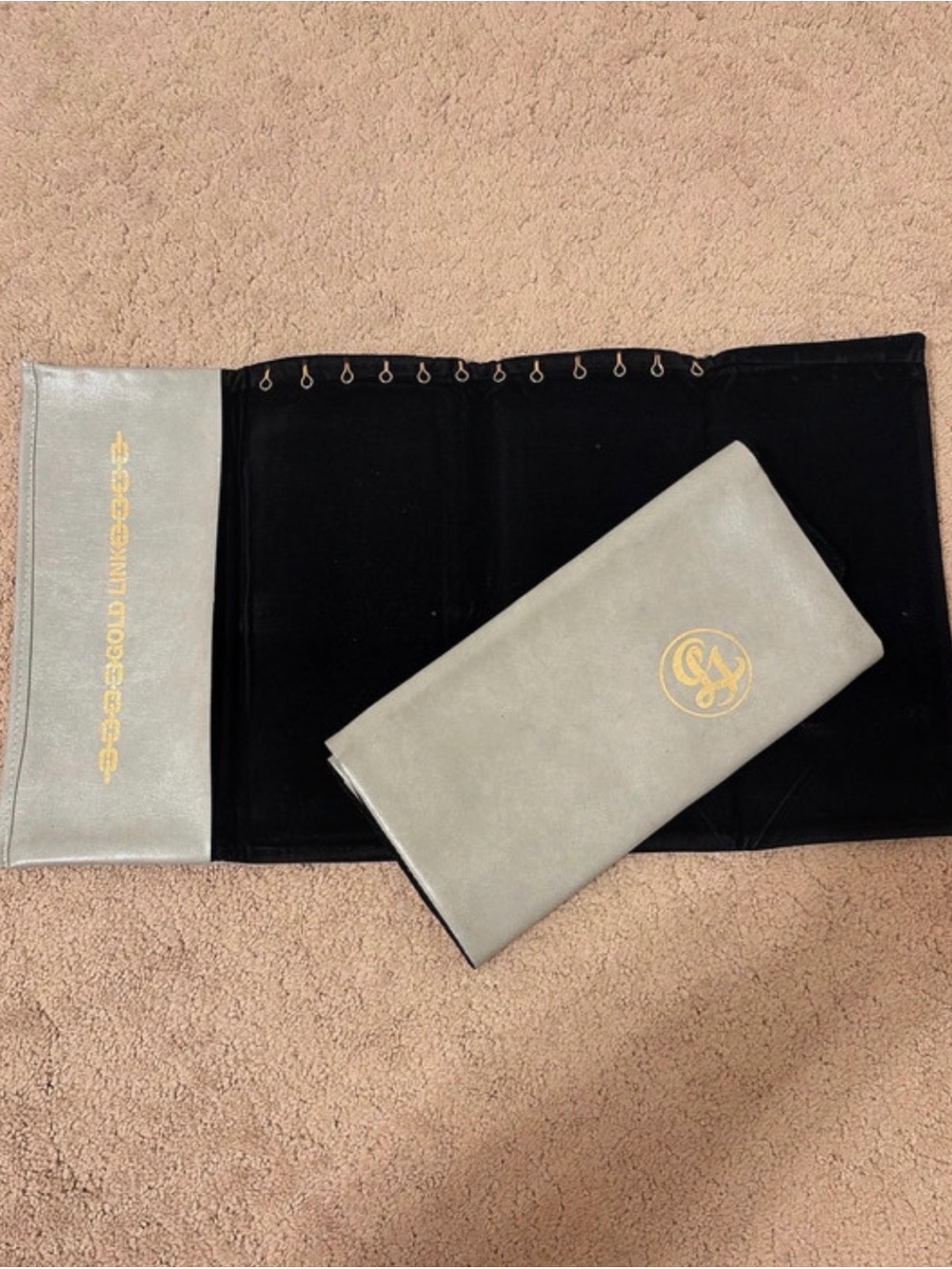 Set of 2 Gray Jewelry Roll Organizer with Gold Monogram